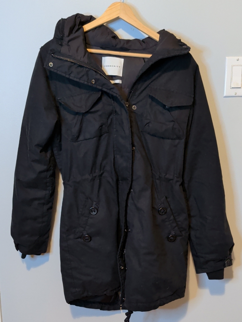 Community Women's Black Hooded Duck Down Filled Parka Jacket